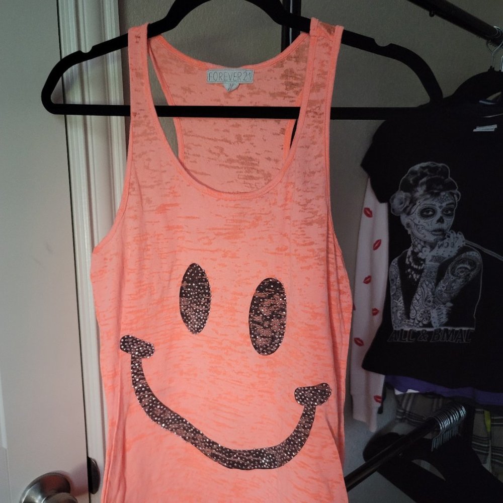 Neon Smiley Face tank top